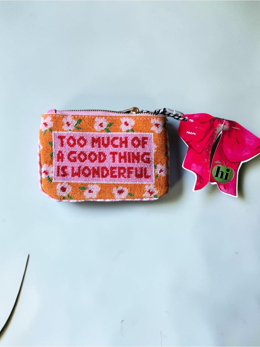 Embroidered Orange Coin Purse — "Too Much of a Good Thing is Wonderful" NWT